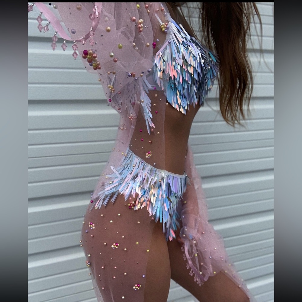 Handmade Beaded Pink Pearl Kimono